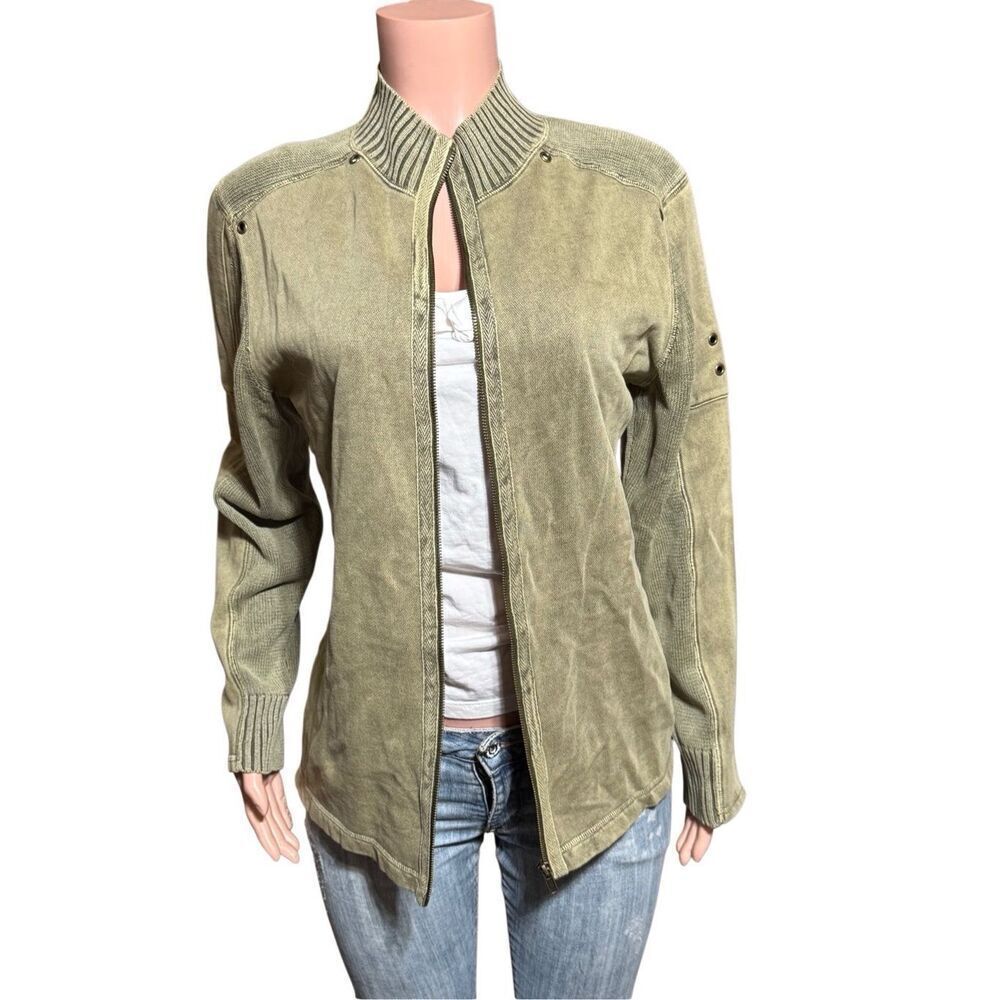 Pulp Acid wash long sleeve full zip mock neck pesto sweater M